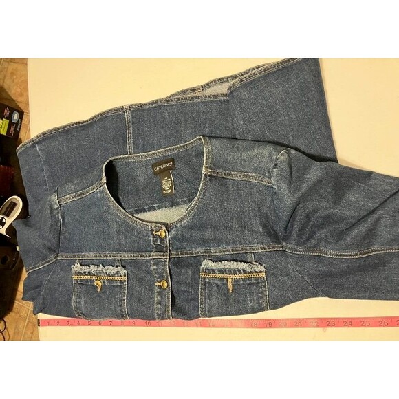 Catherines Womens Plus Size 2X Denim Jean Jacket Gold Tone Buttons Fringe Accent - Picture 8 of 9